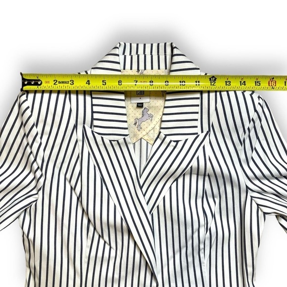 Cabi Women’s Blazer Jacket 3/4 Bell Sleeve Navy White Stripe Size 4 Horses Derby - Picture 8 of 12